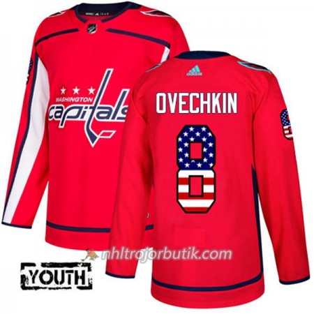 Barn Ishockey Washington Capitals Tröja Alex Ovechkin 8 Adidas 2017-2018 Röd USA Flag Fashion Authentic